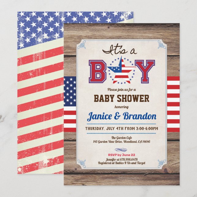 Independence Day it's a baby boy shower rustic Invitation (Front/Back)