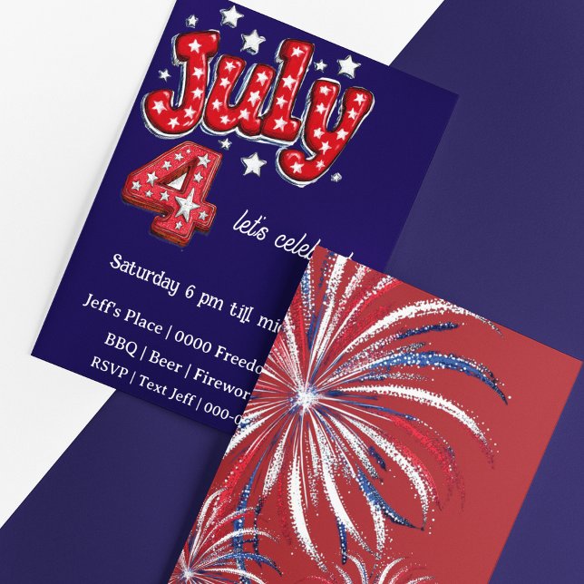 Independence Day July 4th Party Invite  (Customize the front of these cute July 4 party invitations)