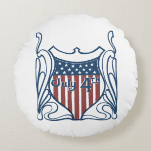 Independence Day July 4th Vintage Shield w/Stars Round Cushion