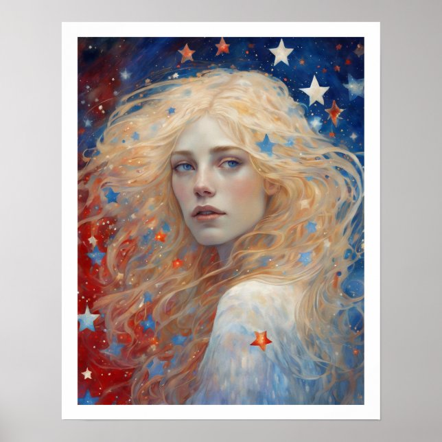 Independence Day July 4th Woman Fireworks Art Deco Poster (Front)