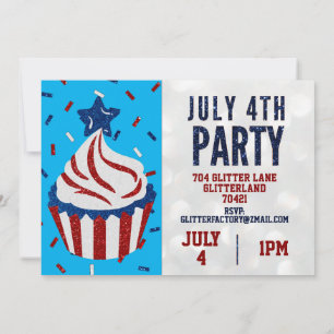Independence Day Party July 4 Glitter Invitation