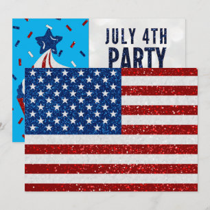 Independence Day Party July 4 Glitter Invitation