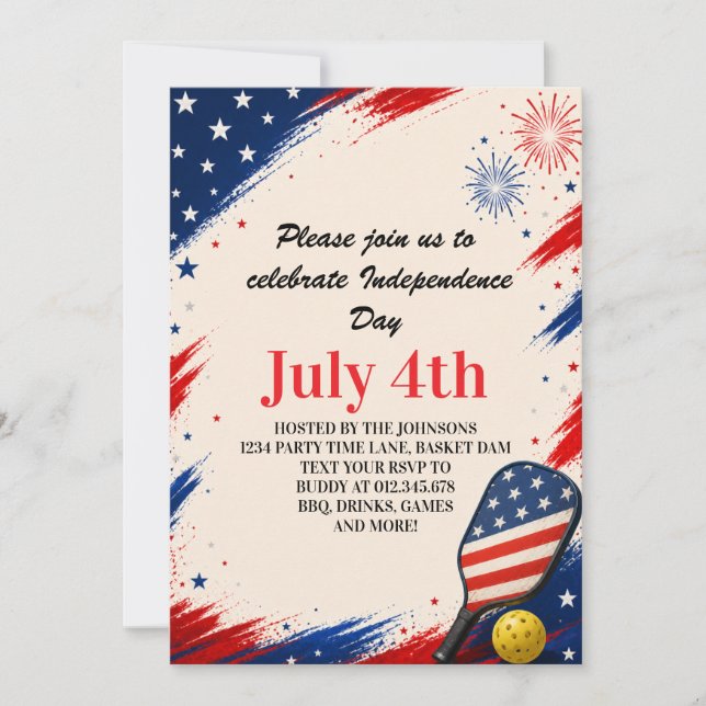 Independence Day Pickleball Background Art Invitation (Front)