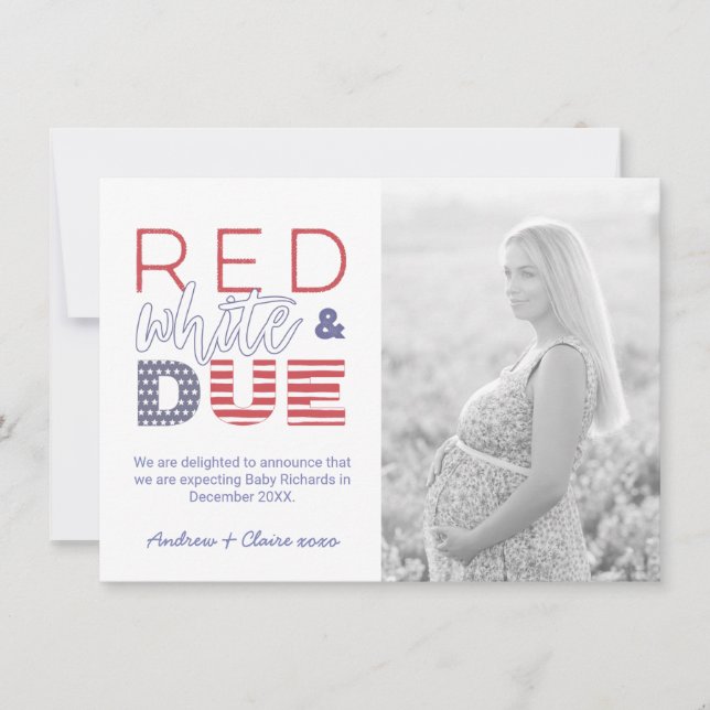 Independence Day Red White And Due Photo Pregnancy Announcement (Front)