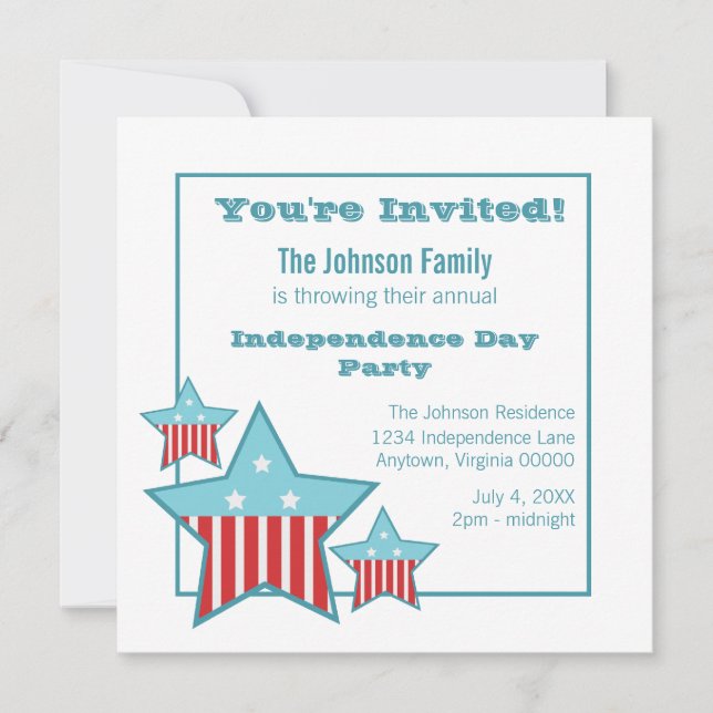 Independence Day Stars and Stripes Invite (Front)