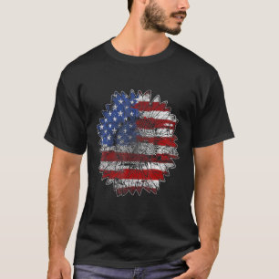 Independence Day Sunflower American Flag Vintage T-Shirt