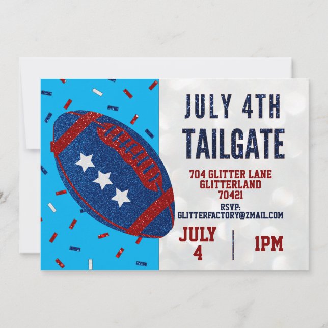 Independence Day Tailgate July 4 Glitter Invitatio Invitation (Back)