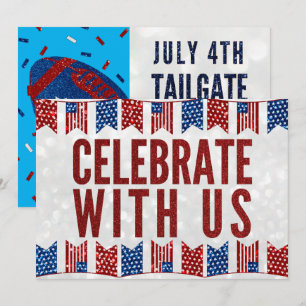 Independence Day Tailgate July 4 Glitter Invitatio Invitation