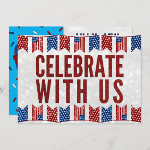 Independence Day Tailgate July 4 Glitter Invitatio Invitation