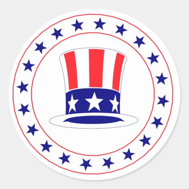 Independence Day Uncle Sam's Hat Classic Round Sticker (Front)
