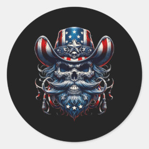 Independence Day Usa Patriot Bearded Skull! 4th Of Classic Round Sticker