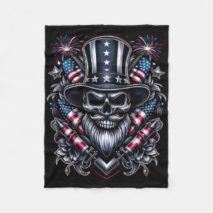 Independence Day Usa Patriot Bearded Skull! 4th Of Fleece Blanket