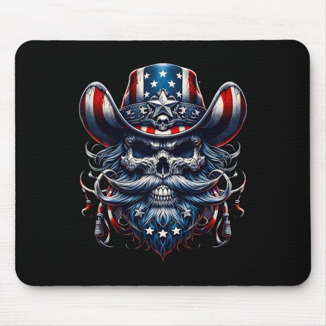 Independence Day Usa Patriot Bearded Skull! 4th Of Mouse Mat (Front)