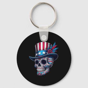 Independence Day Usa Patriot Skull 4th Of July Sug Key Ring