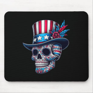 Independence Day Usa Patriot Skull 4th Of July Sug Mouse Mat