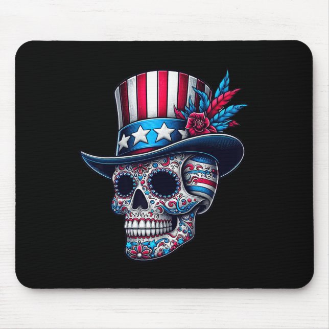 Independence Day Usa Patriot Skull 4th Of July Sug Mouse Mat (Front)