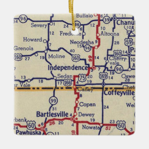 Independence KS Vintage Map Ceramic Ornament