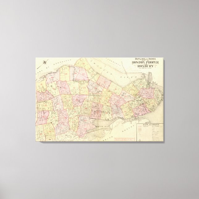 Index Map of Boston Canvas Print (Front)