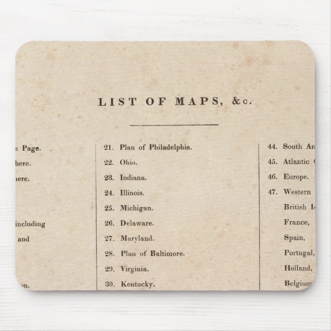 Index of General Atlas of the World Mouse Mat (Front)