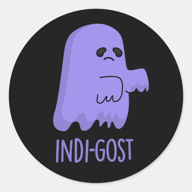 Indi-gost Funny Halloween Indigo Ghost Pun Dark BG Classic Round Sticker (Front)