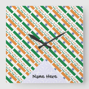 India and Indian Flag Tiled with Your Name Square Wall Clock