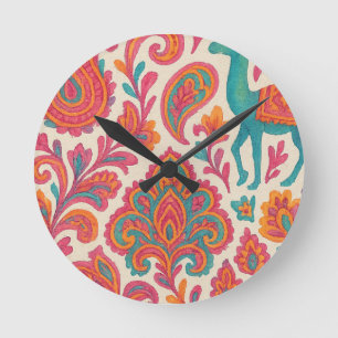 india bohemian colourful gypsy style watercolor round clock