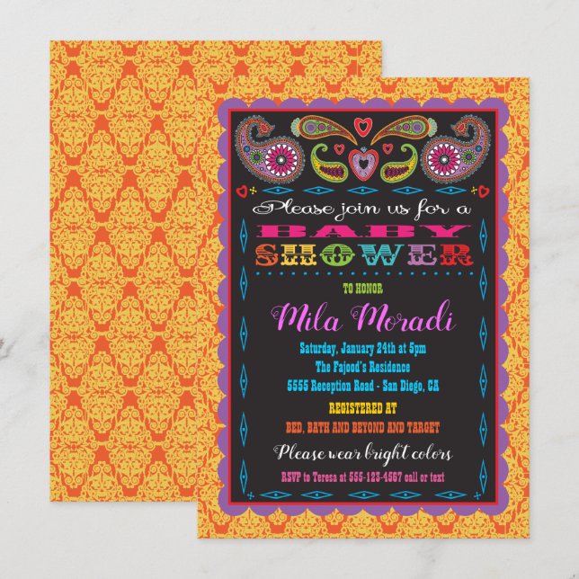 India Bollywood Inspired Baby Shower Invitation (Front/Back)