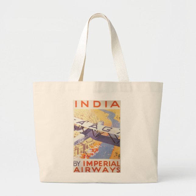 India by Imperial Airways Large Tote Bag (Front)