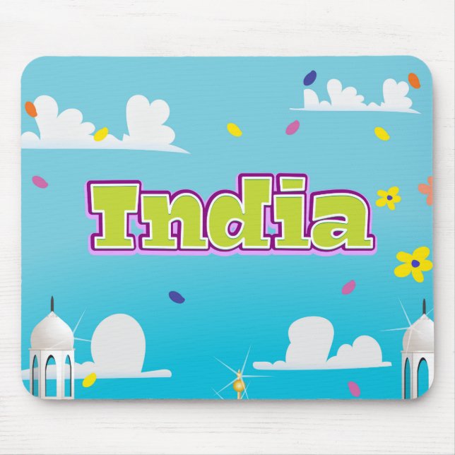 India Cartoon Travel print. Mouse Mat (Front)