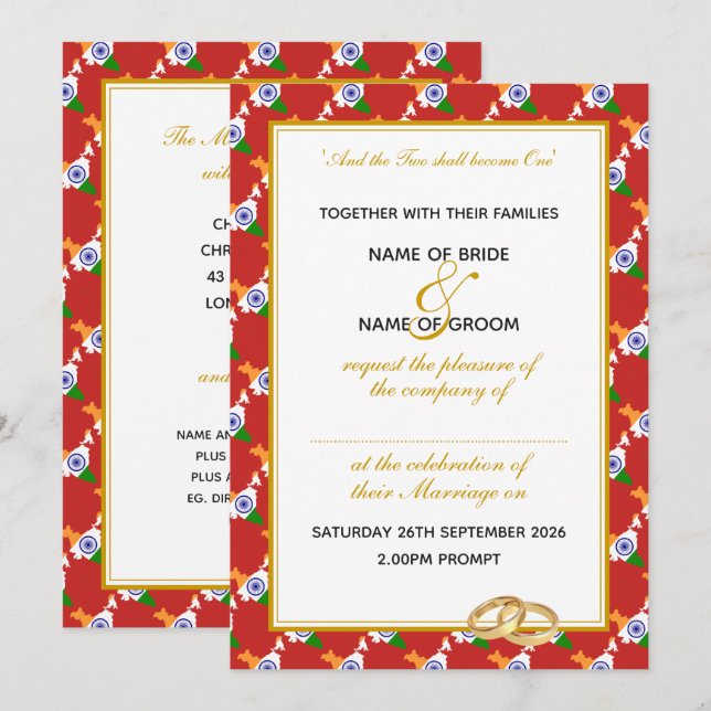 INDIA Christian Celebration Wedding RED Invitation (Front/Back)