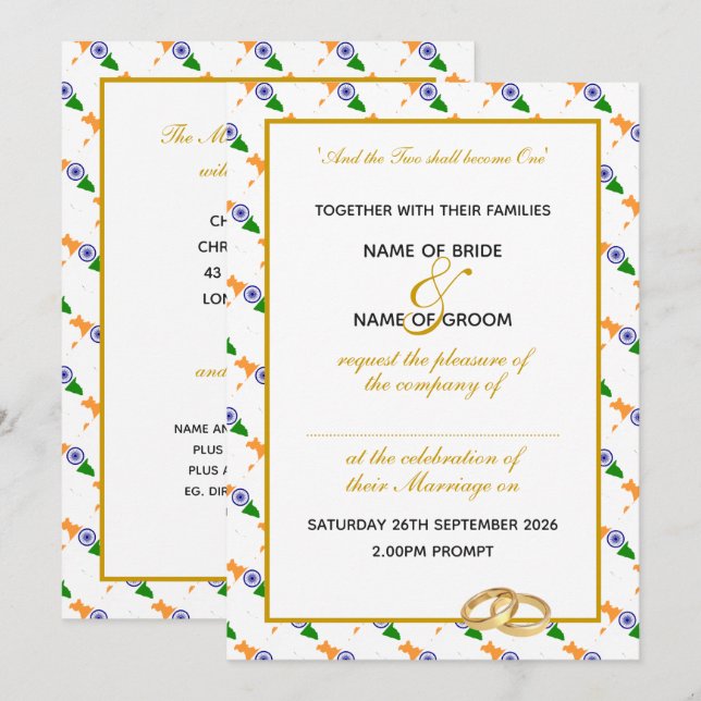 INDIA Christian Gold Script Celebration Wedding Invitation (Front/Back)