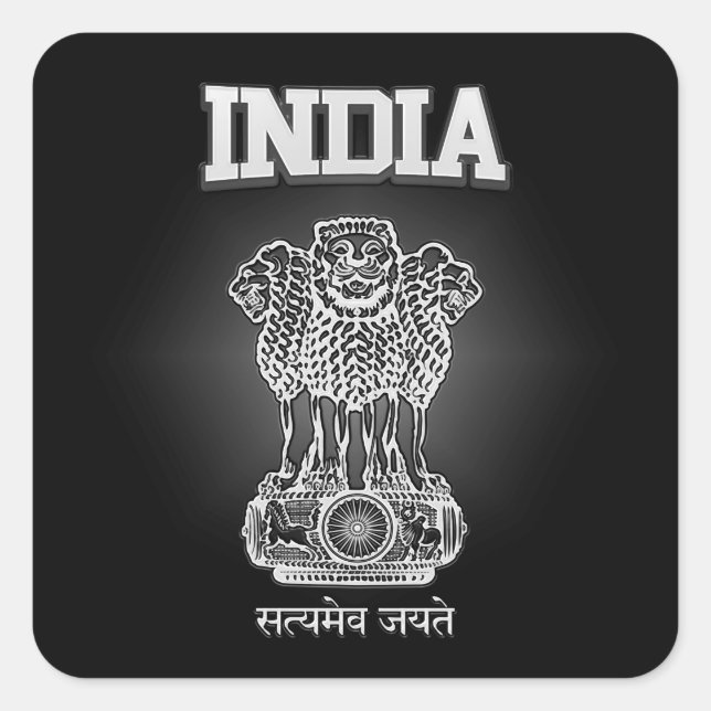 India Coat of Arms Square Sticker (Front)