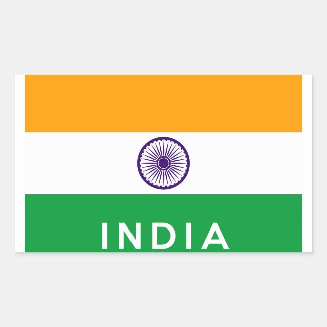 india country flag symbol name text rectangular sticker (Front)
