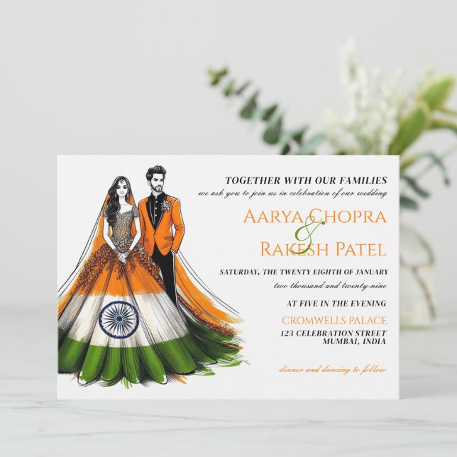 India Couple Wedding Invitation (Standing Front)