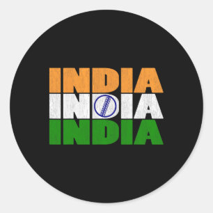 India Cricket Flag With Indian Cricketll  Classic Round Sticker