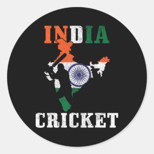India Cricket Player Sports Indian Flag Cricket Classic Round Sticker