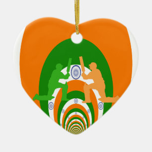 India Cricket Spirit Abstract Design Ceramic Tree Decoration