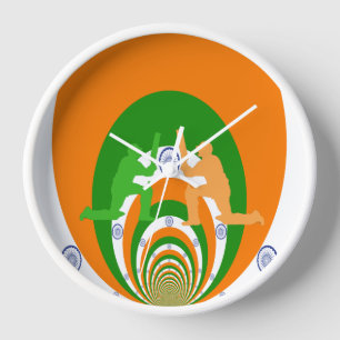 India Cricket Spirit Abstract Design Clock