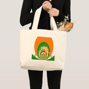 India Cricket Spirit Abstract Design Large Tote Bag