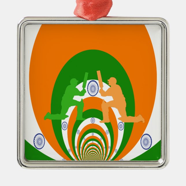India Cricket Spirit Abstract Design Metal Tree Decoration (Front)