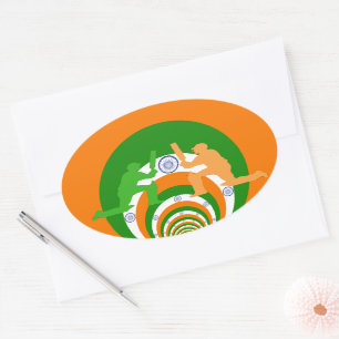India Cricket Spirit: Abstract Design Oval Sticker