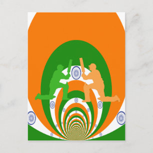 India Cricket Spirit: Abstract Design Postcard