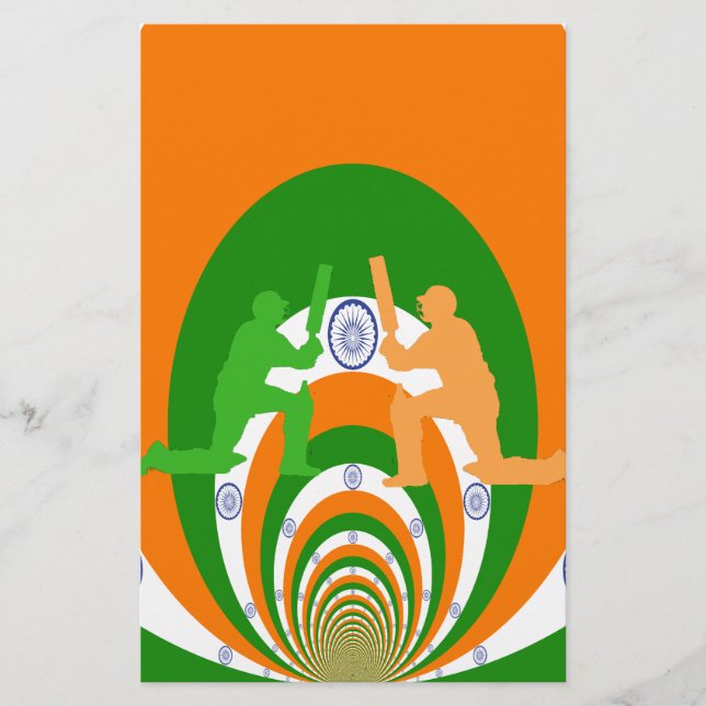 India Cricket Spirit: Abstract Design Stationery (Front)