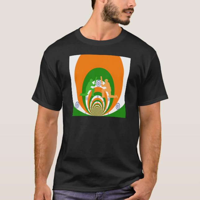 India Cricket Spirit Abstract Design T-Shirt (Front)