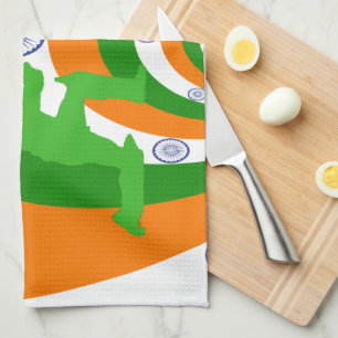 India Cricket Spirit: Abstract Design Tea Towel
