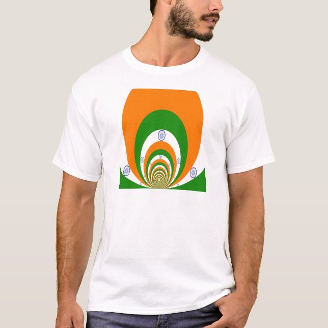 India Cricket Tricolor saffron, white GREEN T-Shirt (Front)