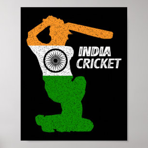 India Cricket Tsman Boundary Shot With Indian Flag Poster