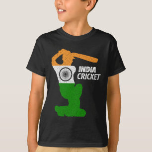India Cricket Tsman Boundary Shot With Indian Flag T-Shirt