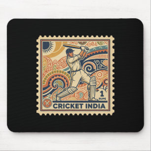 India Cricket Vintage Stamp Rupee With Paisley Art Mouse Mat
