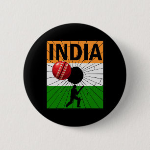 India Cricket With Indian Flag Brush Stroke Ashoka 6 Cm Round Badge